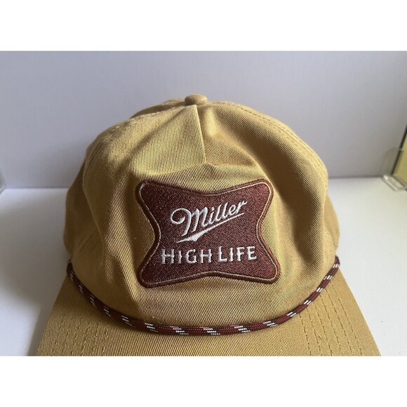 Miller High Life Beer Snapback Trucker Hat Cap Tan Adjustable Rope - Picture 2 of 8